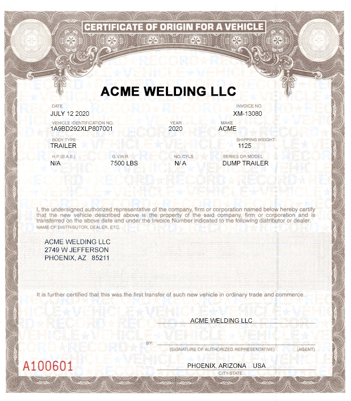 10 Blank 50-State Certificates Of Origin MSO MCO For Vehicle Or Motorcycle, USA Made