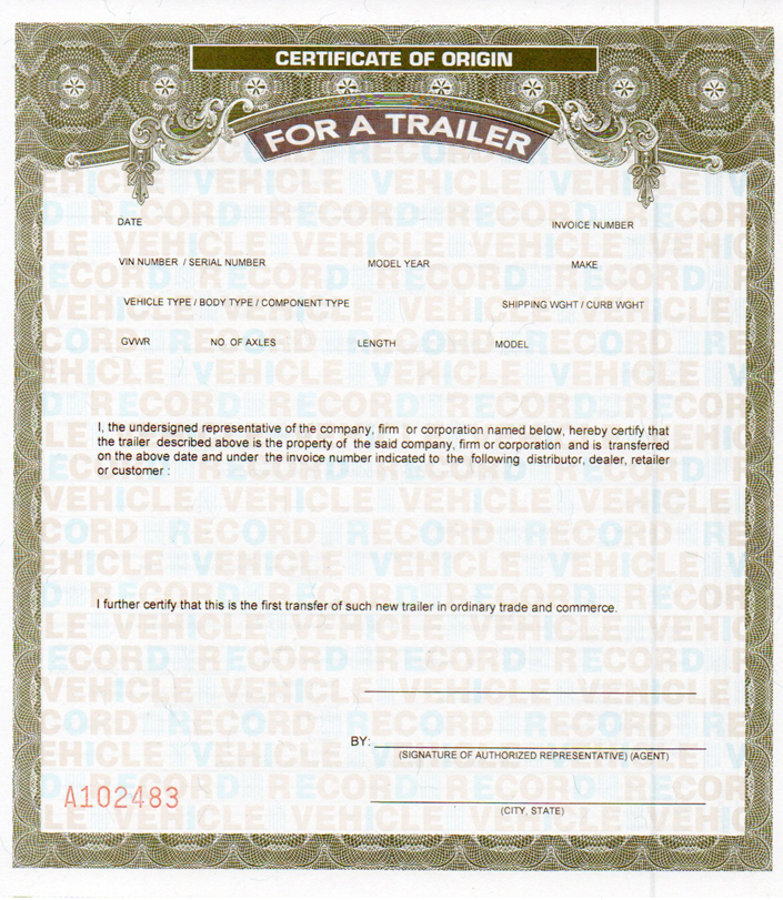 Certificate Of Origin For A Vehicle Template
